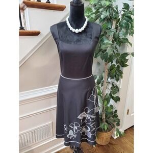 Scarlett Women's Black Floral Cotton Square Neck Sleeveless Knee Length Dress 14